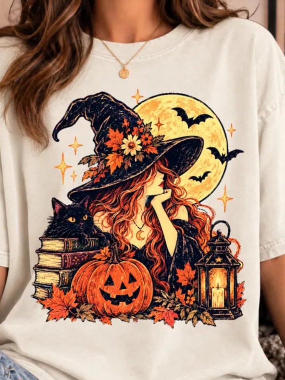 Graphic Witch Cat Shirt, Pumpkin Witch Tee, Fall Shirt